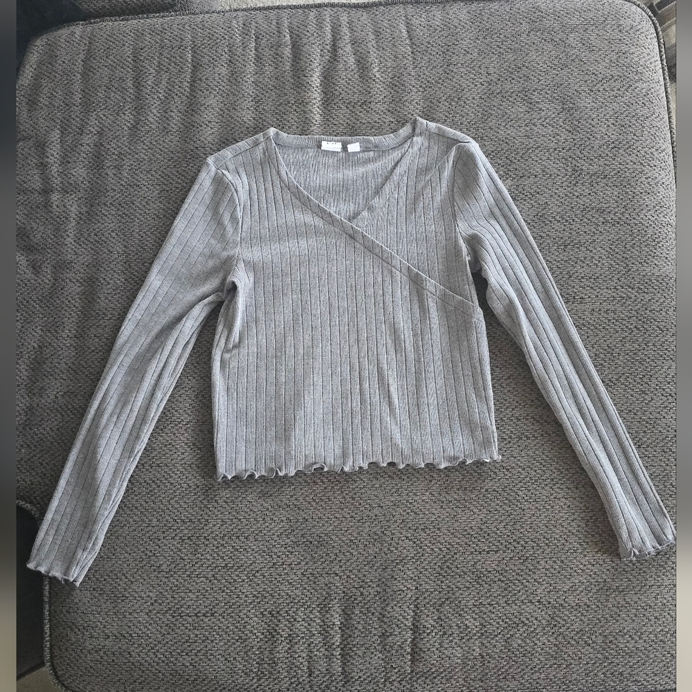 Old Navy Kids Rib Wrap Gray Ribbed Long Sleeve Top